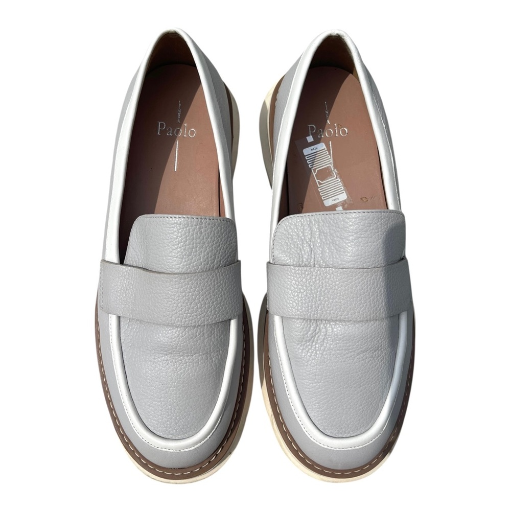 Linea Paolo Minka Gray White Chunky Thick Soles Preppy Leather Loafers Size 9 - Picture 7 of 14